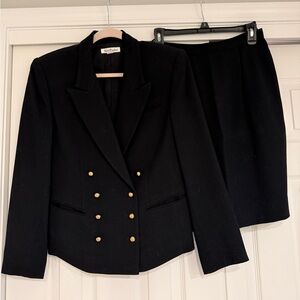 Vintage Ann Taylor Black Double-Breasted Blazer with Skirt